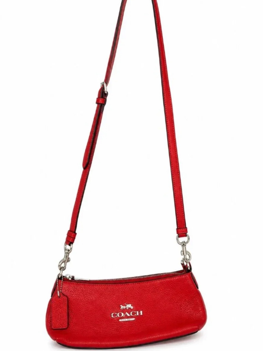 COACH Red Pebbled Leather charlotte bag with Silver Logo